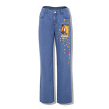 Jeans Star Cartoons Pattern Printed 2020 Autumn Winter Denim Trousers fit Young Girl Vintage Cute female Jeans Pant
