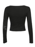 Floral Rhinestone Long Sleeve Crop Top-Outfit