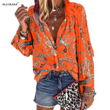 Blouse V-neck Long Sleeve New Design Plus Size Chains Print Loose casual Shirts Womens 2020 Tops And Blouses blusas