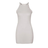 Fongt Spring And Summer Sexy Ribbed Small Halter Dress Solid Color Knit Show Thin Commuter