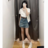 Fongt Kong Style Loose Top Women 2024 Summer New French Chic Design Sense Small High-Grade White