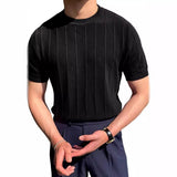 Fongt Summer New Men's Round Collar Solid Color Long-Sleeved Knit Jacket Hollow Out Breathable Cool Short-Sleeved