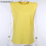 Shoulder Pad Casual Women T Shirts Solid Round Neck Summer Tops Loose Cotton Tee Shirts Soft Office Ladies T