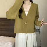 Spring And Autumn Solid Color New V-Neck Short Sweater Jacket With A Sense Of Design For A Small Knitted Cardigan Woman-Outfit