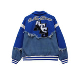 Embroidery Patchwork Denim Varsity Jacket-Outfit