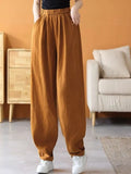 Women's Pants Elastic Waist Loose Casual Cotton Linen Women's Trousers Solid High Waist Black Summer Pants 2023