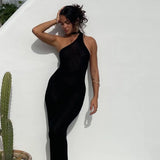 Fongt New Summer Sexy Seaside Holiday Solid-Colored Shoulder Bag Hips Long Dress Woman