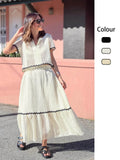 Fongt Summer New Women's Comfortable Casual Shirt Collar Lace Long Skirt Suit 88133-Outfit