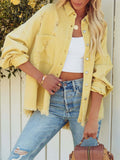 Spring Autumn Denim Jacket Ladies Casual Coat Women Jean Outerwear Rough-edges Holes Long-sleeve Shirt Style Loose