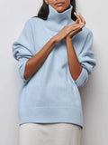 Women Turtleneck Sweater Oversize Long Sleeve Top Autumn Casual Loose Jumper White Thick Warm Knitted Pullovers for Women-Outfit