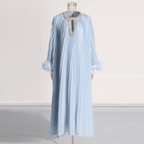 Famous Wind Loose Meat Shading Dress 2025 Summer New Water Drill Ostrich Hair Design Long Dress Dress