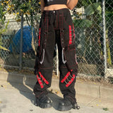Fongt Retro Dark Wind Cool Weaving With Chicken Eye Chain Casual Pants Bump Striped Splicing Wide Leg Pants