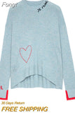 Embroidery Sweater Women 2023 Autumn Winter Asymmetrical Hem Wool Fashion Pullover Streetwear Sweaters Jumpers