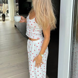 Strawberry Printed Tank Top And Straight Leg Pants Pyjamas Two Piece Set-Outfit