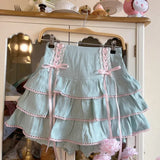 Kawaii Lolita Style Pleated Skirts Women High Waist Pink Bandage Fairy Y2k Aesthetic Skirt Cute Faldas Mujer Moda 2023-Outfit