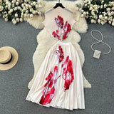 Blooming Printed Skirt Suit Women's New Thread Temperament Half-high Collar Top + Pleated Skirt Two-piece Set-Outfit