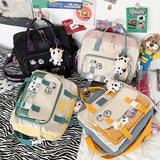 Cute Cow Backpack Female Student College Schoolbag Girl Badge Multifunctional Backpacks Kawaii Ladies Waterproof Nylon