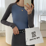 Long-Sleeved T-Shirt With A Long Sleeved T-Shirt And A Short-Style Early Spring High-Waist Design