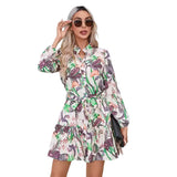 Women's Wear Station Autumn And Winter Print Button Long-Sleeved Dress-Outfit
