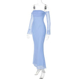 Blue Off-shoulder Solid Maxi Dress-Outfit
