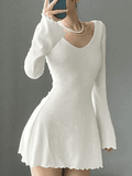 Simple Knitted Long Sleeve Mini Dress-Outfit
