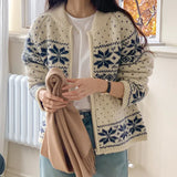 Aesthetic Snowflake Zip Up Cardigan-Outfit