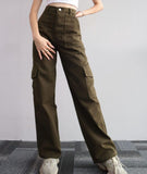 Fongt New Jump Casual Trousers Mid-Rise Three-Dimensional Pocket Trousers Waist-Up Trousers