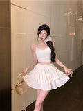 Fongt White Sling With Breast Vest Body Bm Half-Dress Short Skirt Two Sets With Short Top Summer