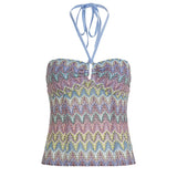 Fongt Fresh Girl Dopamine Gradient Color Woven Sling Design Hollow Low Tie Collar Sexy Vest Top