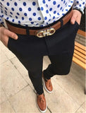 Fongt Trendy Men's Self-Fit Suit Pants Youth Solid Trousers Nine-Legged Business Leisure
