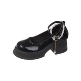 Fongt Mary Jane Women 2025 New Round Head Thick-Shoe White Pearl Bow With Skirt Thick-Soled Single Shoe