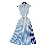 Fongt Sleeveless Knitted Striped Dress Women's Summer Slanted Belt Lightly Mature Sister Temperament Long Skirt