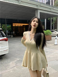 Lust Wind V-Neck Knitted Dress Women Autumn 2025 New Waist A Word Showing Lean And Fluffy Retro Red Short
