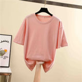 Tee Shirt Summer short sleeve loose Solid color Basic T Shirt Women Casual O-neck 90s Tops Korean black White