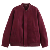 Burgundy Solid Baseball Jacket-Outfit