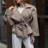 Fongt Women's Loose Casual Collar Tie Medium Long-Term Wind Coat