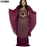New African Dresses for Women Dashiki Diamond African Clothes Bazin Broder Riche Sexy Slim Ruffle Sleeve Robe Evening Long