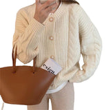 Fongt And Gentle Wind Pure Color Thick Line Twist Knitting Cardigan Sweater Coat Female Wide Soft Waxy Temperament-Outfit