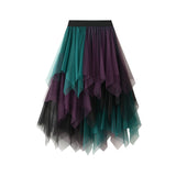 Fongt And Autumn New Color Mesh Yarn Multi-Layer Irregular Tight Waist Medium Skirt Half Skirt #8063