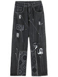 Patchwork Paisley Print Boyfriend Jeans-Outfit