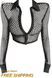 Summer Long Sleeve Black Tee Shirt Women Top Chic Slim Sexy Hollow Out Aesthetic Club Y2k Grunge Women's T-shirt
