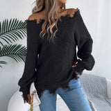 Shooting 2025 Autumn And Winter Pure Color Hollow Long Sleeve Cut Rotten Shoulder Cover Sweater Women's