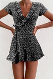 Floral Ruffles V-neck Bandage Short