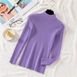 Autumn Women Pullover Sweater Half Turtleneck Long Sleeve Knitted Jumper Winter Elastic Solid Basic Ladies Blouse New