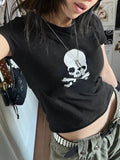 short sleeve Y2K crop top t-shirt with skull