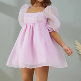 Puff Sleeve Tulle Mini Dress-Outfit