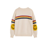 Fongt Stripe Smiling Face Long Sleeve Sweater Female Autumn Dong New Style Retro Lazy Wind Loose Head Round Collar Knit Top-Outfit