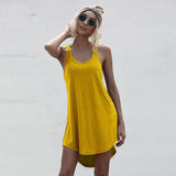 Size Casual O-neck Sleeveless Loose Off Shoulder Mini