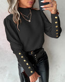 Wise Burst Spring And Autumn Long Sleeve Pure Color Lace Round Collar Button Shirt Shirt Woman-Outfit
