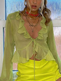 Sheer Mesh Long Sleeve Crop Blouse with